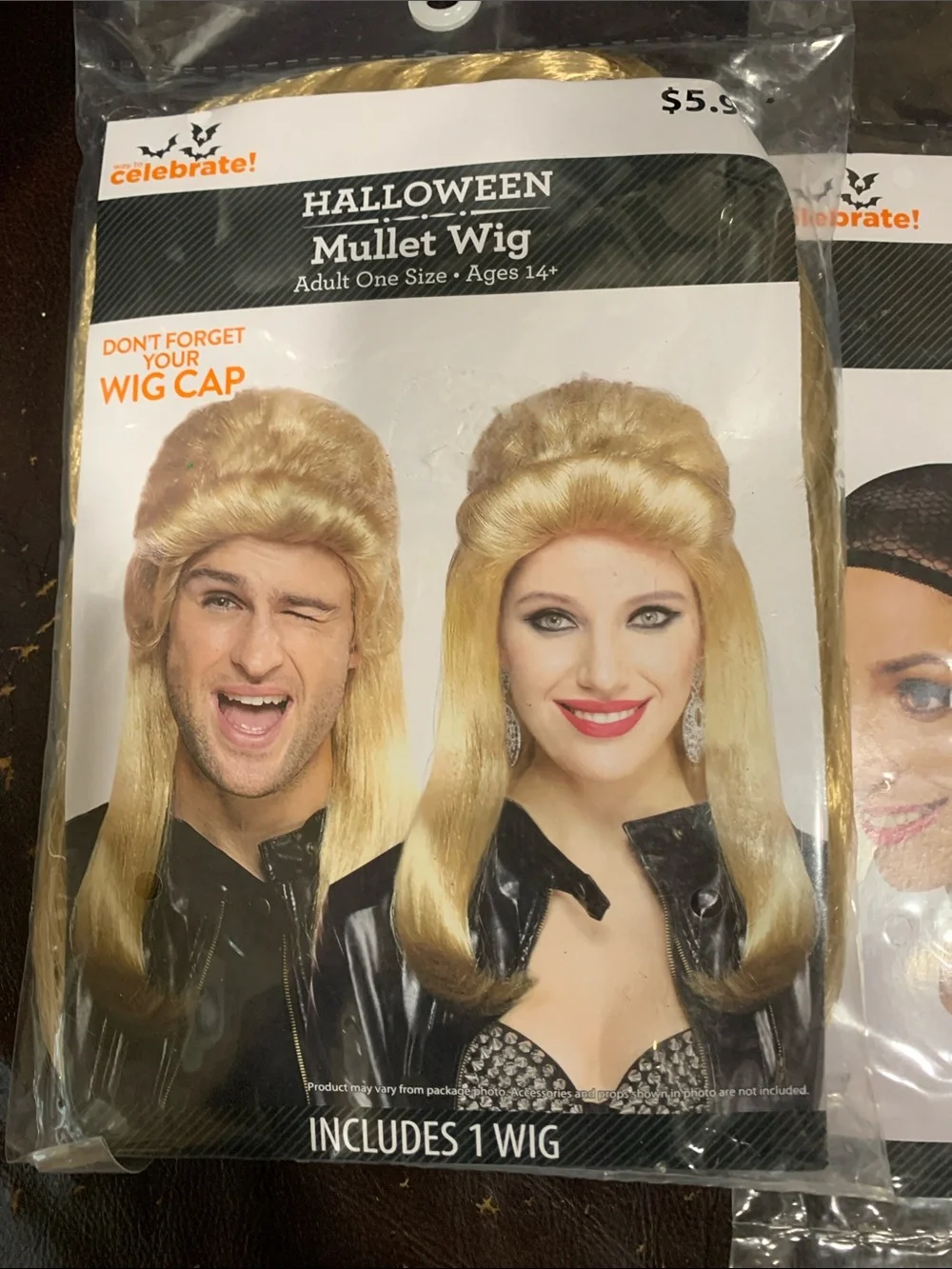 Halloween Blonde Mullet Wig and wig cap